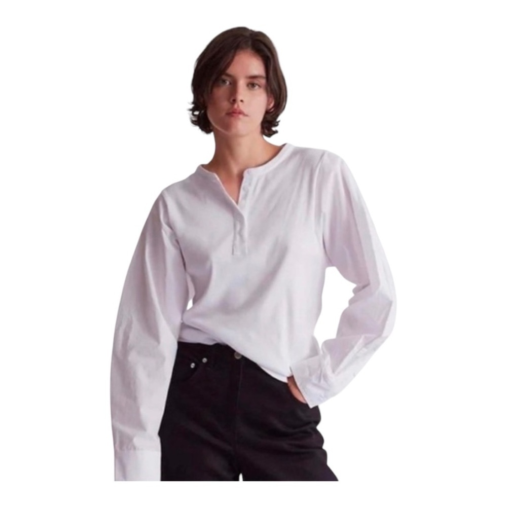 NWT THAKOON Mixed Media Long Sleeve Henley, White, size Medium